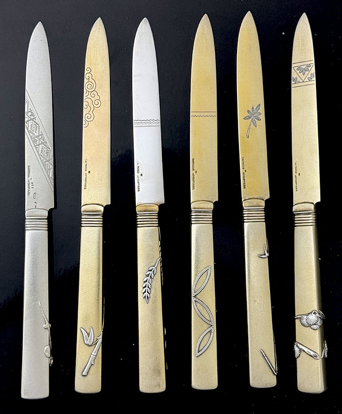 six assembled Tiffany applied dessert knives